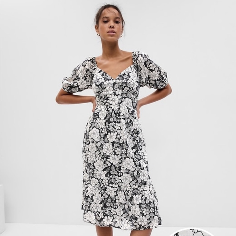 GAP Puff Sleeve Metallic Floral Midi Dress size S